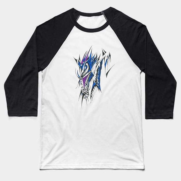 Dragon Unique Blue Purple Black White Colorful Abstract Art Baseball T-Shirt by Unique Black White Colorful Abstract Art